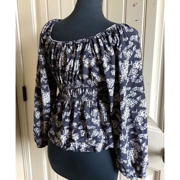 Bohme Blouse Black with Floral print womens Large Long sleeve - Picture 5 of 7